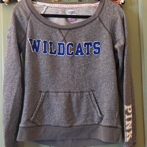 PINK Victoria's Secret Gray and Blue Wildcats Crew Neck Sweater